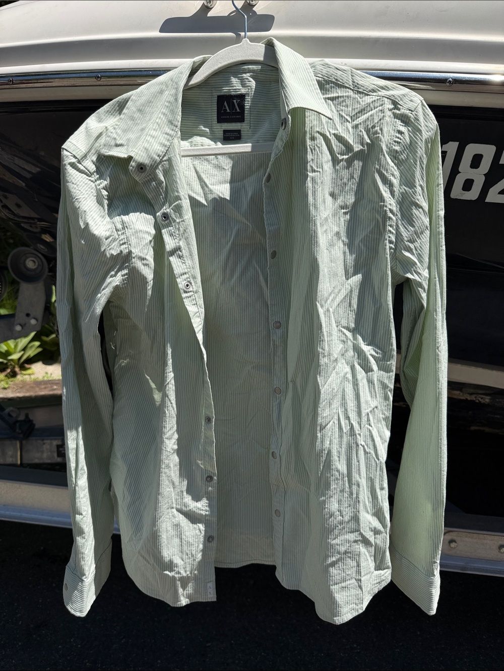 A/X Armani Exchange Light Green Striped Button-Up Shirt Jacket